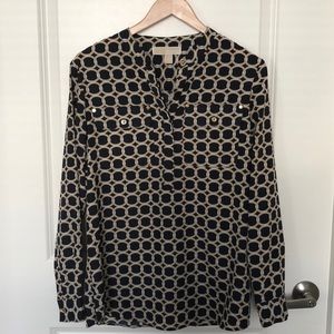 Michael Kors navy & tan chain blouse size S